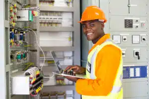 Man working with control panel